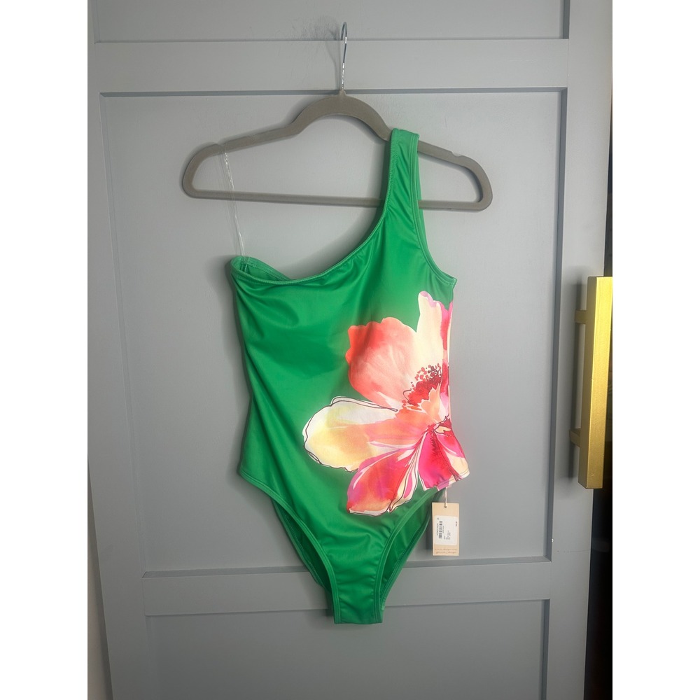 Hutch Green Trellis Floral One Shoulder One Piece Swimsuit Size Large NWT 9N043